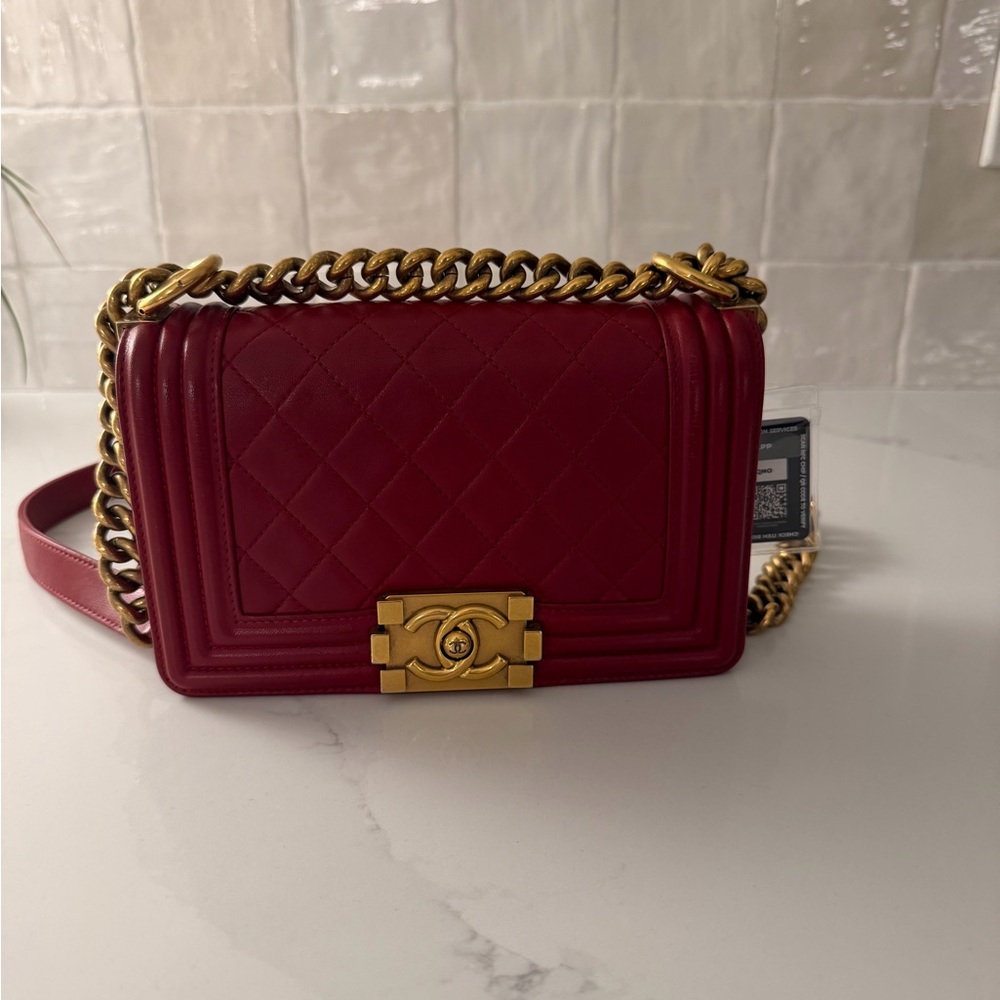 Chanel Quilted Boy Bag with Gold Chain